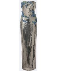 Monique Lhuillier - Floral-Applique Sequined Bustier Gown - Lyst