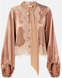 RIXO London - Nalani Lace-Trimmed Satin Blouse - Lyst