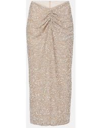 Costarellos - Zuri Ruched Sequined Midi Skirt - Lyst