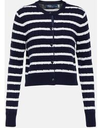 Polo Ralph Lauren - Cardigan in lana a trecce con righe - Lyst