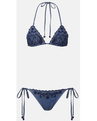 Zimmermann - Aster Embroidered Denim Bikini - Lyst