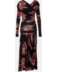 Ganni - Floral Ruched Jersey Maxi Dress - Lyst
