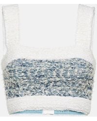 Balmain - Tweed Denim Crop Top - Lyst
