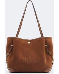Chloé Clover Leather-Trimmed Suede Tote Bag in Natural | Lyst