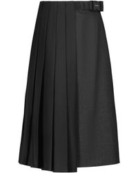 Prada Falda midi asimétrica plisada de lana - Negro