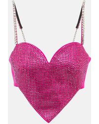 Area - Heart Crystal-embellished Wool Crop Top - Lyst