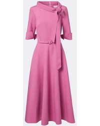Oscar de la Renta - Belted Tie-Neck Wool-Blend Midi Dress - Lyst