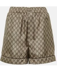 Gucci - Gg Printed Silk Twill Shorts - Lyst