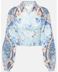 CAMILLA - Floral Cropped Linen Wrap Top - Lyst