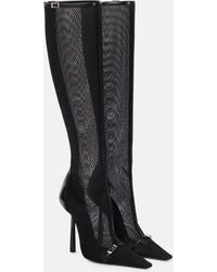 Saint Laurent - Oxalis Buckle-embellished Leather-trimmed Mesh Knee Boots - Lyst