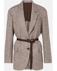 Brunello Cucinelli - Belted Herringbone Wool-Blend Blazer - Lyst