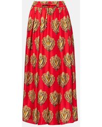 Dolce & Gabbana - Printed Silk Satin Maxi Skirt - Lyst