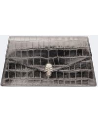 McQueen - Skull Mini Croc-Effect Leather Clutch - Lyst