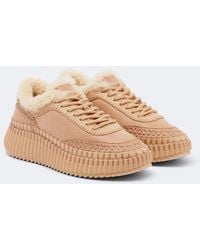 Chloé - Nama Shearling-Lined Suede Platform Sneakers - Lyst