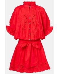 Juliet Dunn - Broderie Anglaise Cotton Poplin Minidress - Lyst