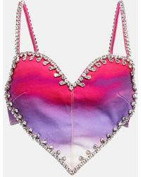 Area - Cropped Embellished Ombre Denim Top - Lyst