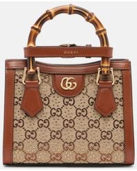 Gucci - Diana Crystals Small Tote Bag, Gg Canvas - Lyst