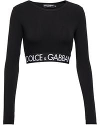 Womens Tops Dolce & Gabbana Tops Dolce & Gabbana Cotton Embellished Cropped T-shirt in White 