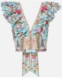 CAMILLA - Embellished Floral Cotton Poplin Crop Top - Lyst