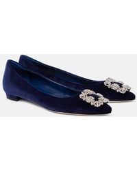 Manolo Blahnik - Hangisi Embellished Velvet Ballet Flats - Lyst