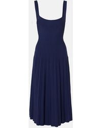STAUD - Ellison Pleated Compact-Knit Midi Dress - Lyst