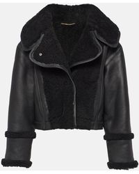 Victoria Beckham - Cropped Leather And Shearling Jacket - Lyst
