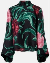 La DoubleJ - Make An Exit Floral Silk Twill Top - Lyst