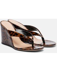 Gianvito Rossi - Leopard-Print Leather Wedge Thong Sandals - Lyst