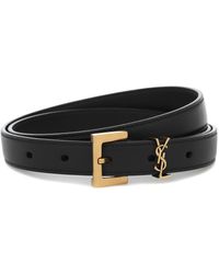 Saint Laurent Monogram Leather Belt - Black