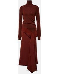 Victoria Beckham - Vestido Midi De Lana Y Crepe Con Volante - Lyst