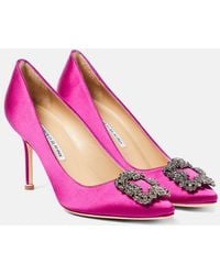 Manolo Blahnik - Pumps Hangisi 90 Aus Satin Mit Kristallen - Lyst