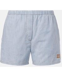 Miu Miu - Shorts De Algodon A Rayas Con Logo - Lyst