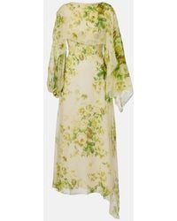 Erdem - Draped Floral Silk Creponne Midi Dress - Lyst