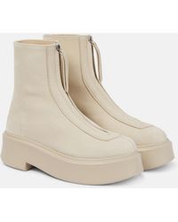 The Row - Leather Zip Platform Booties - Lyst