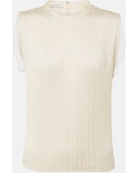 Vince - Chiffon-trimmed Pleated Satin Top - Lyst