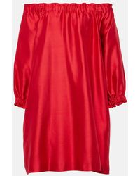 Max Mara - Robe Lepre En Soie Et Coton A Encolure Bardot - Lyst