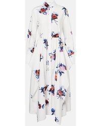 Erdem - Floral-Print Long-Sleeve Cotton-Poplin Midi Shirt Dress - Lyst