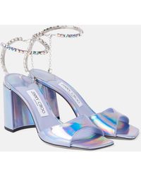 Jimmy Choo - Saeda 85 Embellished Metallic Leather Sandals - Lyst