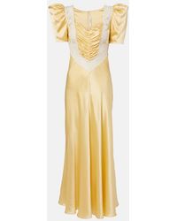 Rodarte - Lace-Trimmed Ruched Silk Satin Maxi Dress - Lyst