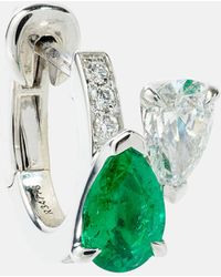 Repossi - Serti Sur Vide 18kt White Gold Single Earring With Diamonds And Emerald - Lyst