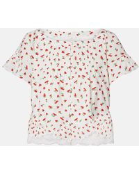 Posse - Delia Lace-Trimmed Printed Cotton Blouse - Lyst