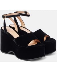 Gianvito Rossi - Velvet Wedge Sandals - Lyst