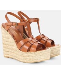 Saint Laurent - Tribute Leather Espadrille Wedge Sandals - Lyst