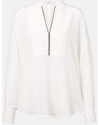 Brunello Cucinelli - Blusa De Seda Con Cuentas Monili - Lyst