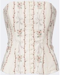 Agua Bendita - Abelia Floral Embroidered Linen Corset - Lyst