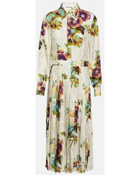 Tory Burch - Floral Pleated Satin Shirt Dress - Lyst