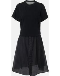 Sacai - Spun Organza & Cotton Jersey Midi Dress - Lyst