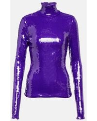 LAQUAN SMITH - Top A Col Roule Et Sequins - Lyst