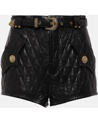 Balmain - Quilted Leather Shorts - Lyst