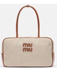 Miu Miu - Beau Leather-Trimmed Canvas Tote Bag - Lyst